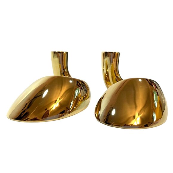 2 VTG Georg Jenson Candle Holders Gold Plt Stainless Rare Denmark MCM Minimal - Picture 2 of 16